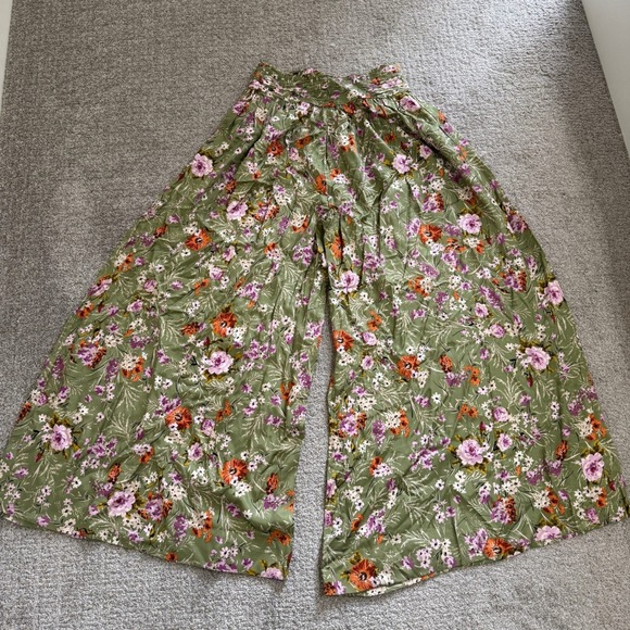 Anthropologie Green Floral Wide Leg Palazzo Pants Size 6 Garden Botanical Whimsy - Picture 11 of 12